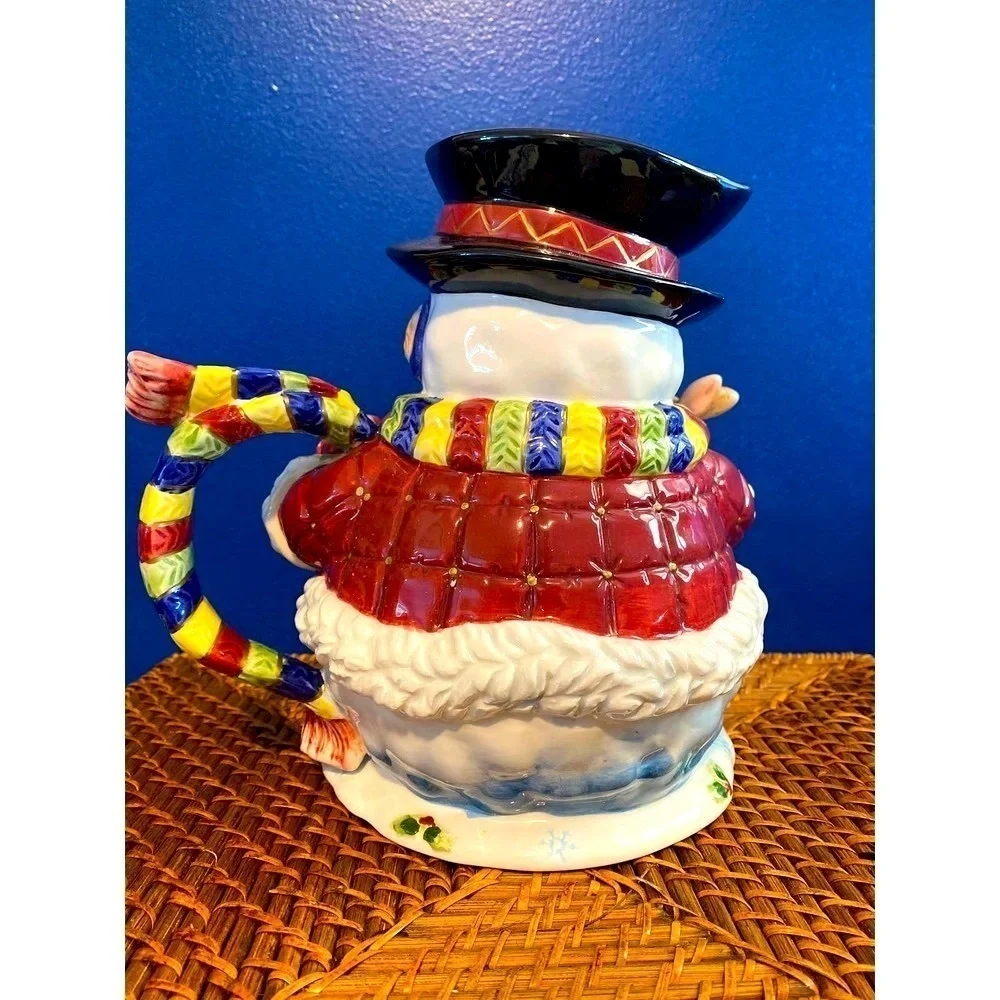 Adorable Snowman with his Furry Friends Christmas Holiday Pitcher 9”